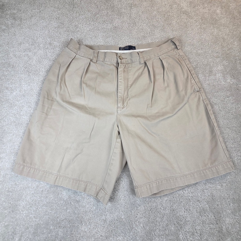 Polo Ralph Lauren Tyler Short Mens 34 Khaki Tan Pleated Cotton Chino Shorts